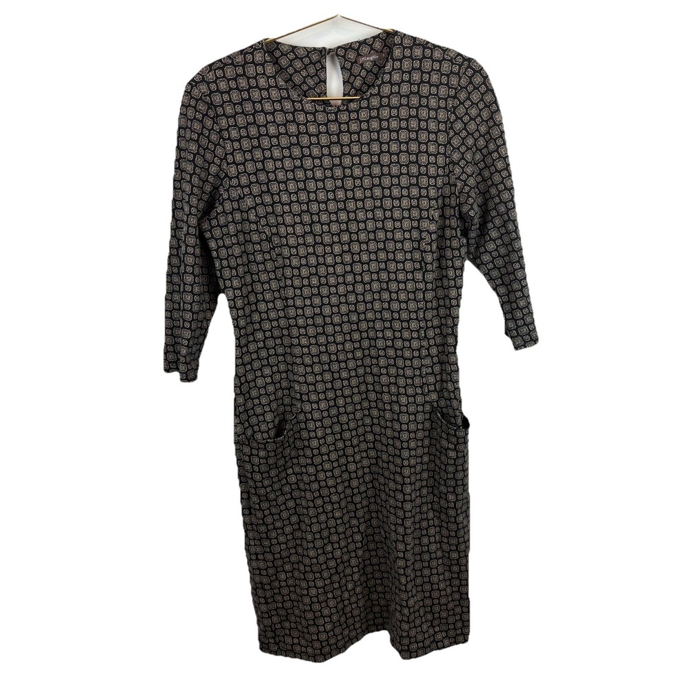 J. Mcglaughlin Black Tan Long Sleeve Catalina Cloth Knee Length Dress Size Small